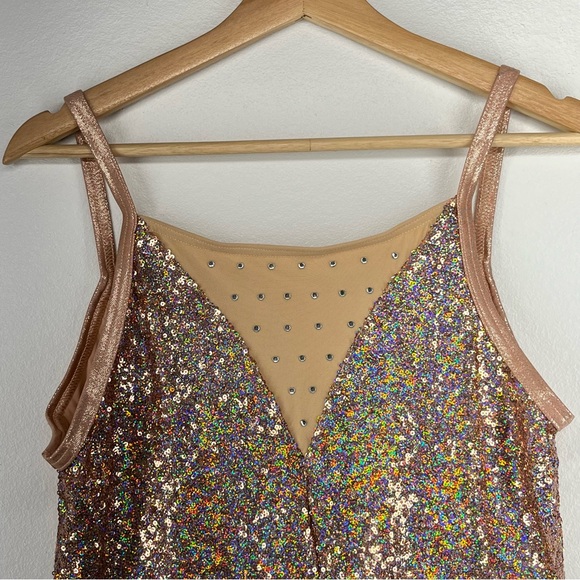 Weissman Rose Gold Jazz Sequins Fringe Skirt Dress Leotard Dance Costume NEW - Picture 13 of 15